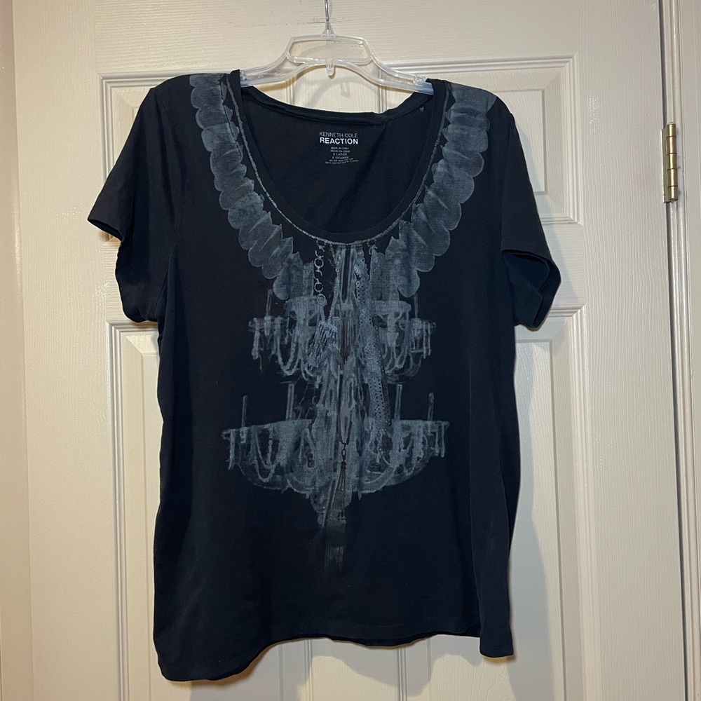 Kenneth Cole Reaction‎ Black Graphic Short Sleeve Scoop Neck Tee, Size XL